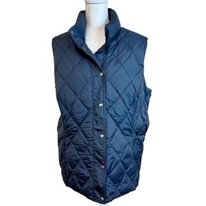 LANDS END Black‎ Quilted Down Puffer Vest Sz 3X Snap Front Winter Outdoors